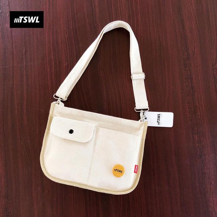 tas selempang bahu cewek cowok skena sling bag canvas kanvas mini kecil pria wanita outfit keren vin