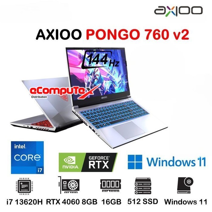 LAPTOP AXIOO PONGO 760 V2 8GB i7 13620H RTX 4060 16GB 512GB W11 16" - Garansi Resmi