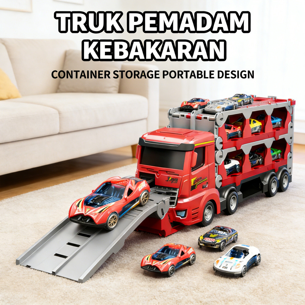 Penyimpanan Kendaraan Konstruksi Katapult Mobil Truk Pemadam Alloy Anak Truk Container Model Mainan