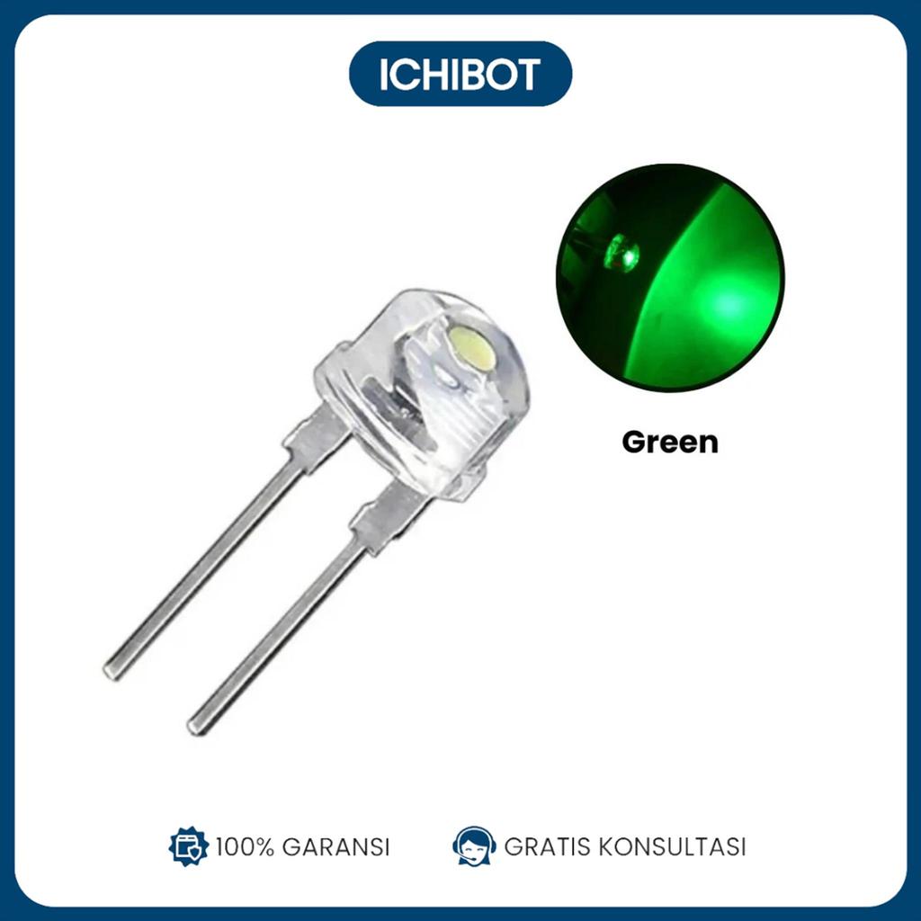 LED 8mm Clear Super Bright Flat Head Round Straw Hat Hijau