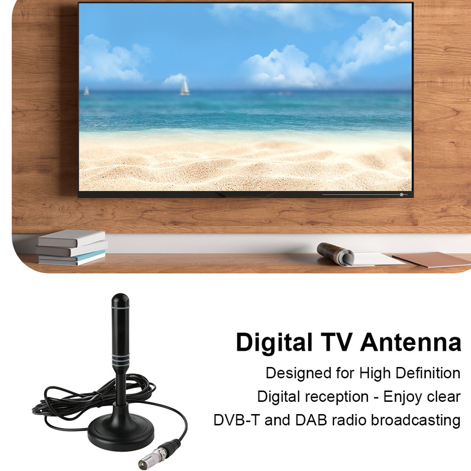 Portable TV Antenna 300cm Coax Cable gital TV Antenna DVB-T DVB-T2 DAB gital Receiving Antenna Plug 