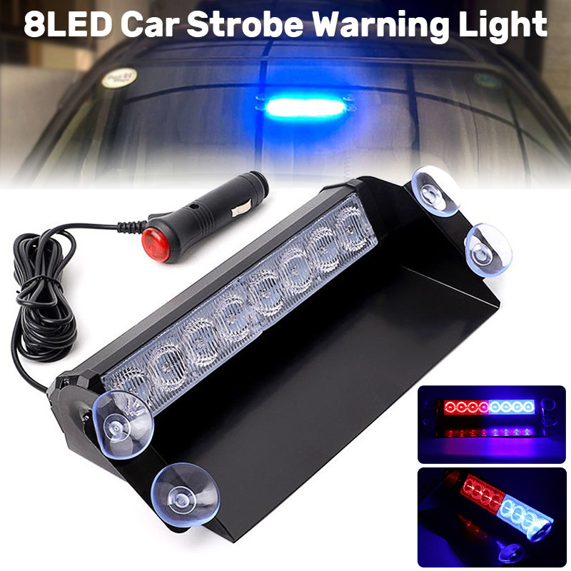 Lampu Strobo Polisi 8LED, Lampu Peringatan Mobil, Lampu Indikator Darurat untuk Kaca Depan, Keceraha