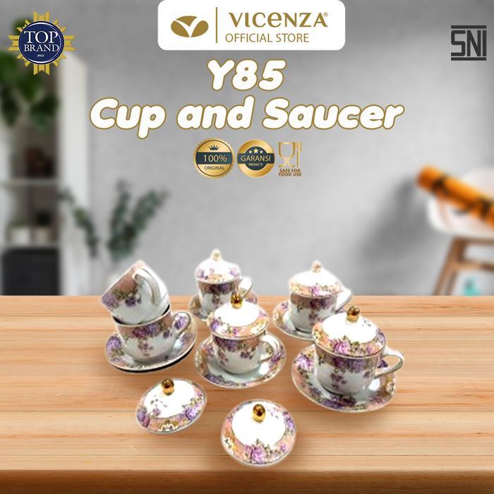 Vicenza Tea Set - Cangkir Lepek dengan Tutup Y85 Magnolia