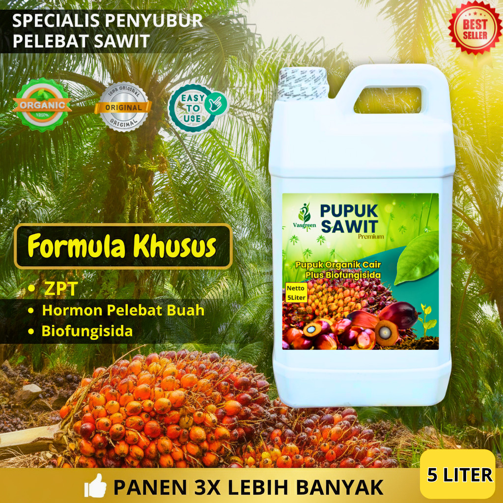 Pupuk Sawit Cair Organik Premium Pembesar & Pembuahan Cepat Agar Buah Lebat Berat 5Liter | Pupuk Aga