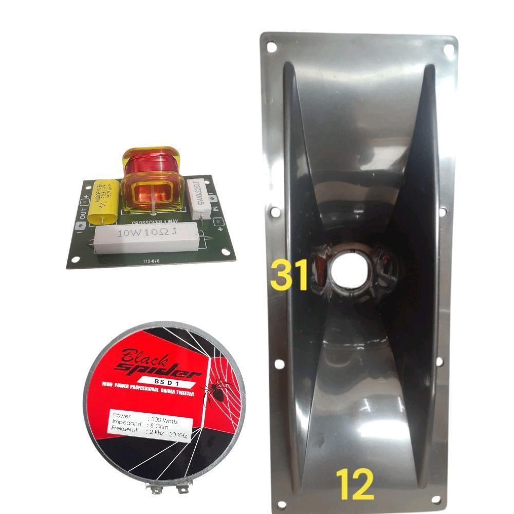 Speaker Tweeter Black Spider D1 300 Watt Plus Corong PVC 12x31 CM Dan Crossover Tweeter