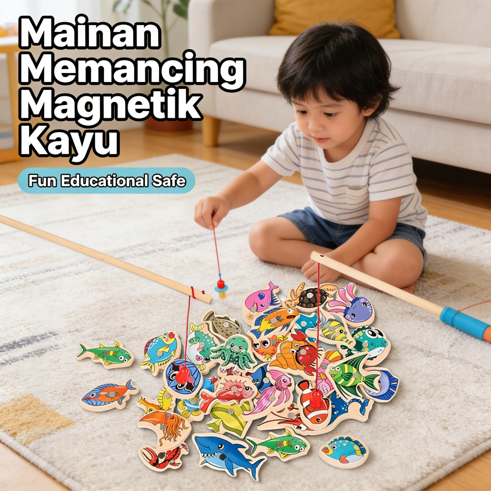 Anak 15/30 Buah Mainan Ikan Kayu Pendidikan Memancing Magnetik