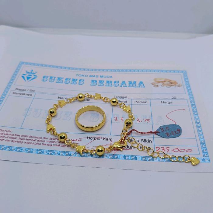 Gelang tangan wanita cantik motif bola kupu-kupu free cincin polos emas muda 3,5gram dapat surat dar