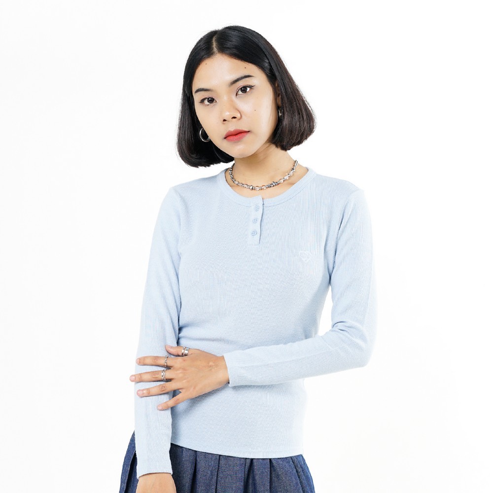 Greenlight Kaos Wanita Lengan Panjang Kancing Body Fit Katun Polyester Button Kyori HP-071225