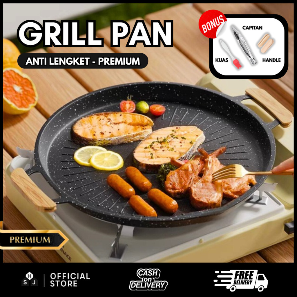 Grill Pan Premium BBQ Korean Wajan Panggangan Anti Lengket Serbaguna Alat Baja