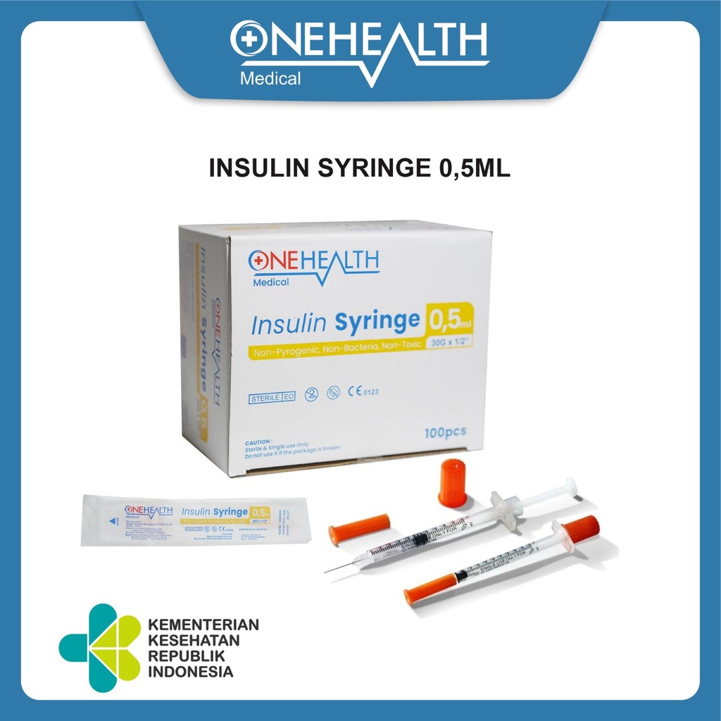 Onehealth Insulin Syringe 0.5 ML With Needle Jarum Suntik Insulin Steril -Box