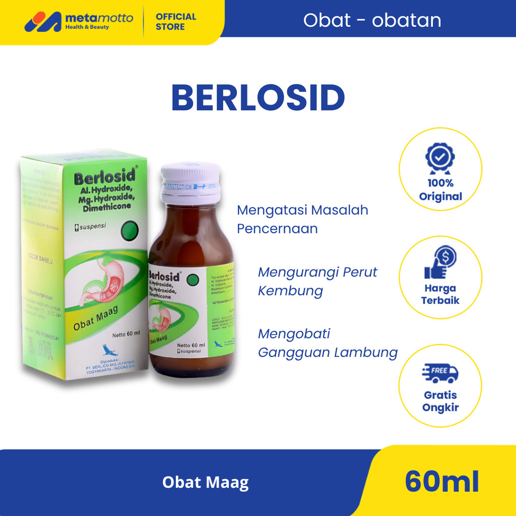 Berlosid SYRUP 60ml obat Maag Mag Sakit Lambung / Kembung Antasida Berlosit Sirup Cair Botol 60 ml -