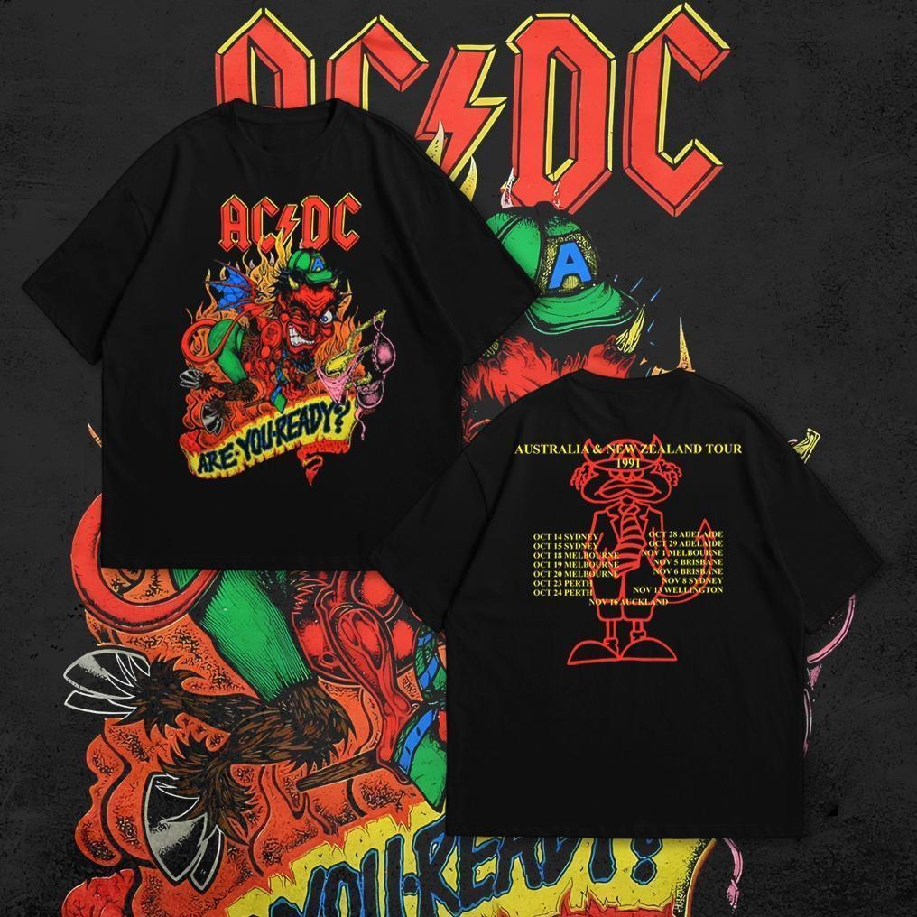 Baju Kaos P&B Oversize ACDC Tour 1991 - T Shirt Oversize ACDC Black 20s T-shirt Pria