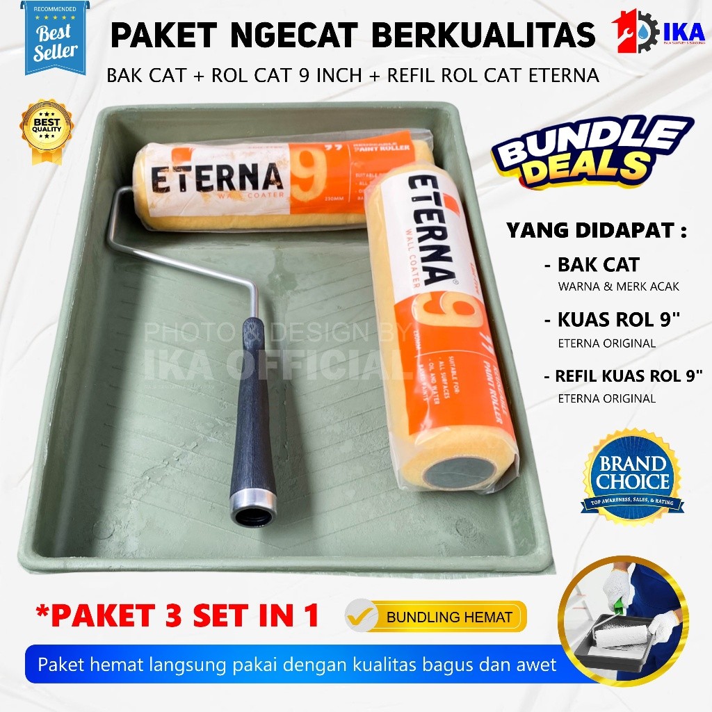 Paket Alat Cat Kuas Roll 9 Inch + Bak Cat + Kuas 4" Promo MURAH / Paket Alat Cat Tembok Bak Cat Pake