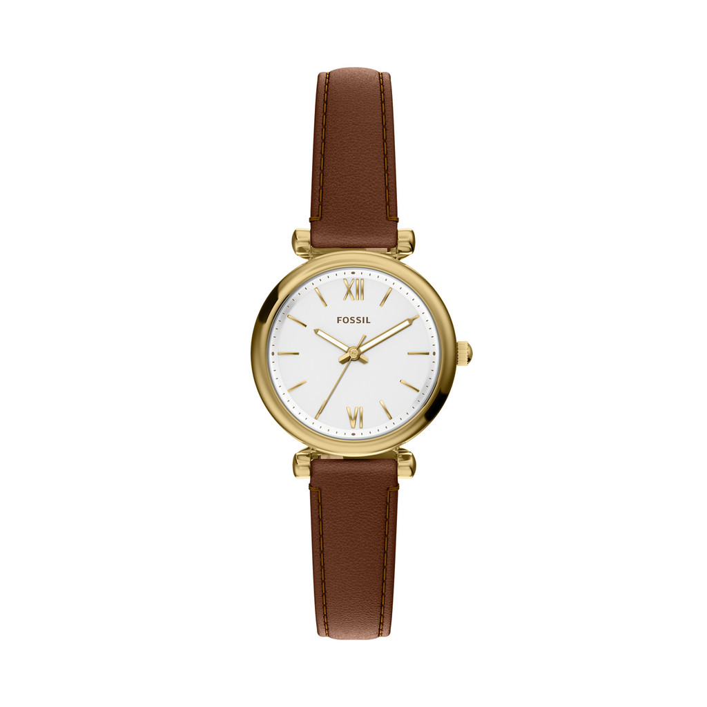 Fossil Carlie Mini Three-Hand Brown Leather 28mm Jam Wanita - ES5464