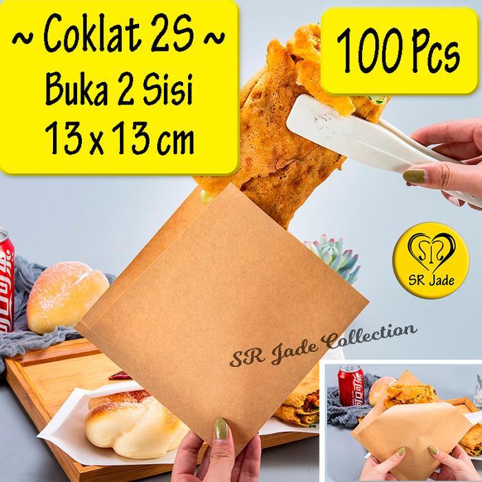[100pcs] Kertas Bungkus Makanan Gorengan Donat Burger Roti Kentang - COKLAT 2S