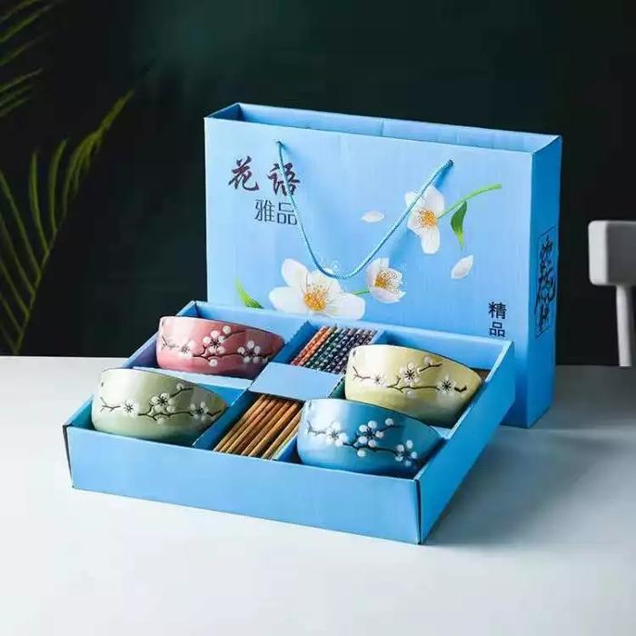 isi 4 mangkok rice bowl set sakura gift hadiah with box
