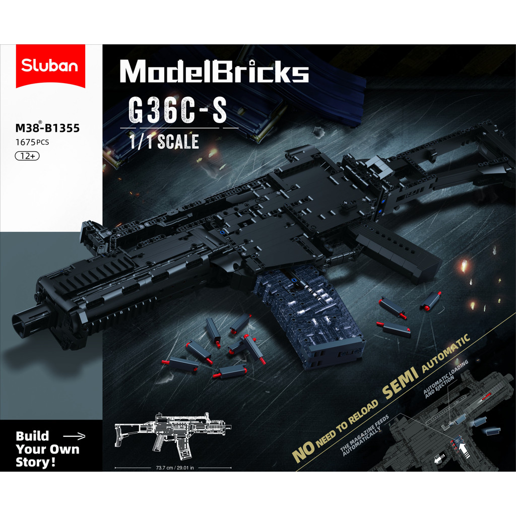 Sluban Mainan Balok Susun Model Bricks-GUN-1/1 G36CS 1675Pcs M38-B1355