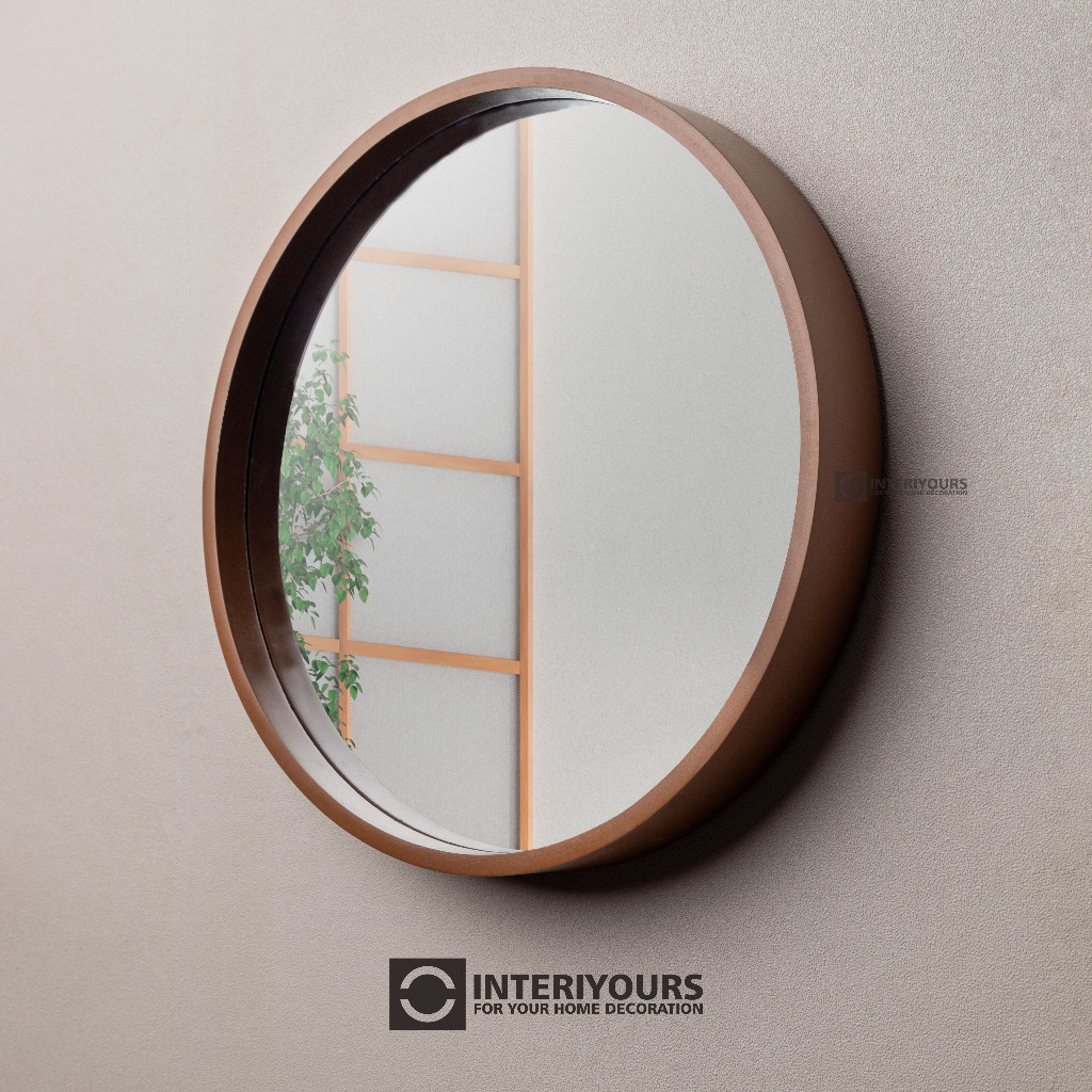 Cermin Dinding Bulat Aesthetic Besar Frame Kayu Tebal / Cermin Dinding Aesthetic