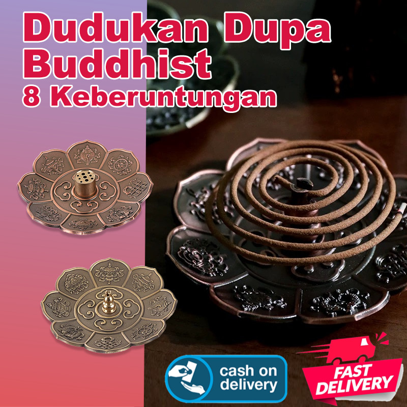 Ready Stock Tempat Dupa Logam Ashtamangala Bunga Teratai 9 Lubang Hio Stik Hiasan Minimalis