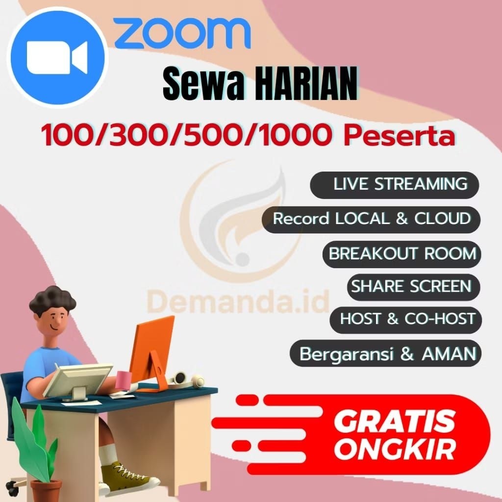 Sewa Harian Zoom Meeting Pro Unlimited 100 300 peserta anti disable