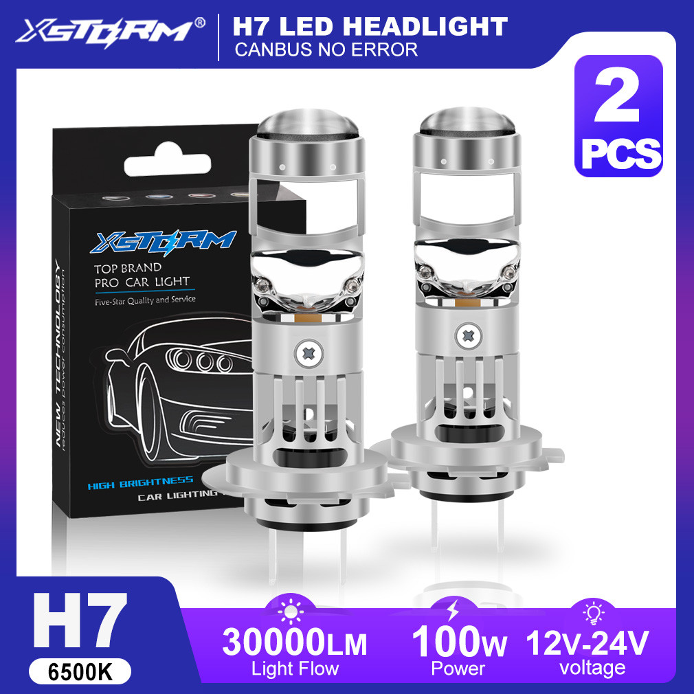 Lensa Proyektor LED XSTORM H7 100W 30000LM Lensa Ganda Lampu Depan H7 Canbus Mobil Bohlam LED H4 Lam
