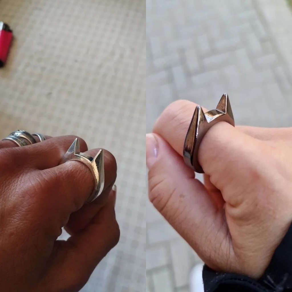 Adults Outdoor Survival Self-Defense Rings Broken Window Cat's Ear Safety Finger Rings Metal Defense