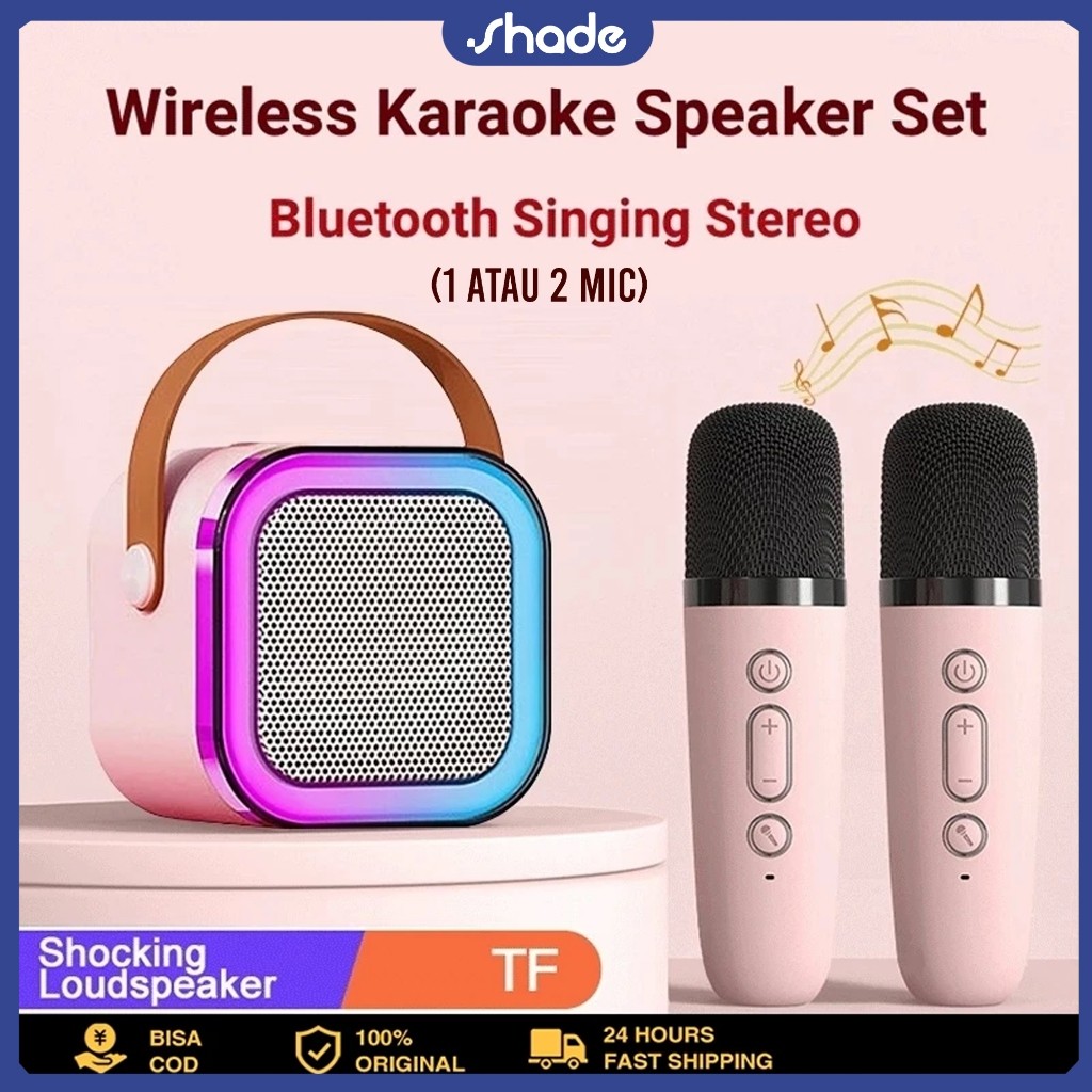 SHADE Mini Speaker Bluetooth 2 Mic 1 Set Karaoke Speaker Bluetooth Full Bass Portable Wireless Karao