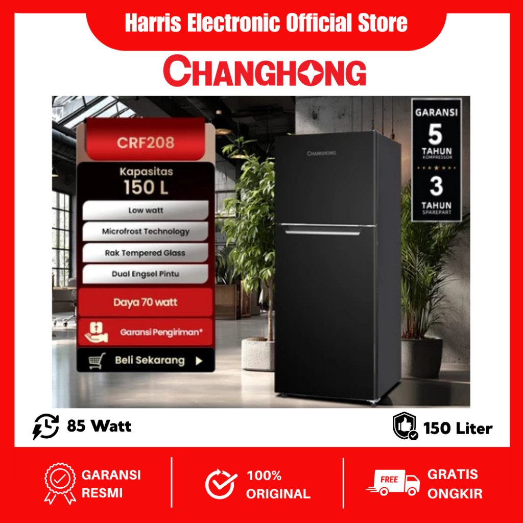 BM CHANGHONG Kulkas 2 Pintu 150L Low Watt Big Freezer CRF 208