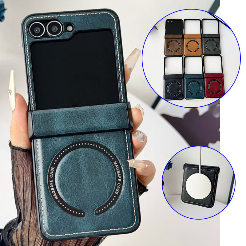 Casing Ponsel Kulit Vegan Polos Retro untuk Samsung Galaxy Z Flip 7 Flip 7FE Z Flip 6 Z Flip 5 Z Fli