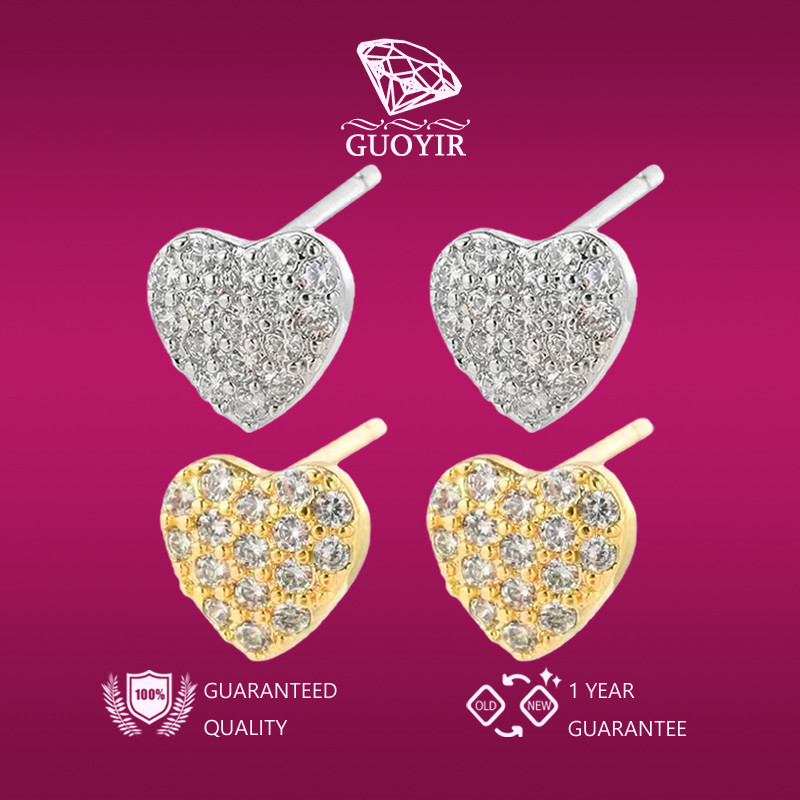 GUOYIR Anting-anting Cinta Zirkonium Gaya Korea Kecil