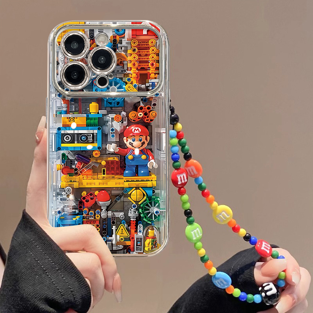 Casing HP Transparan Lego Mario Mekanik, Cocok untuk iPhone 15 14 13 12 11 Pro Max Casing Lembut, Co