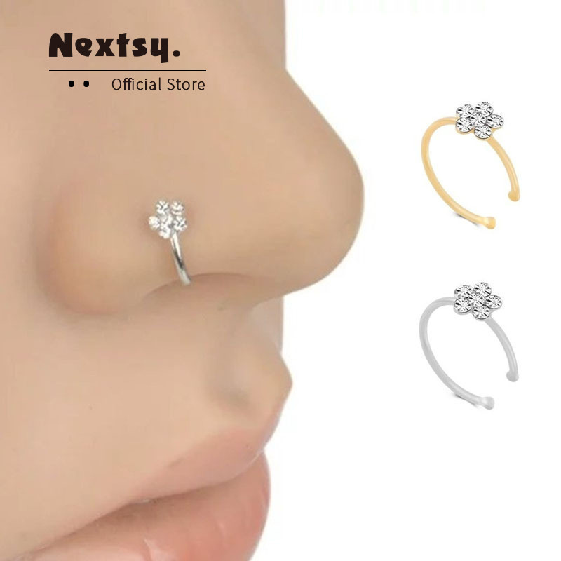 Cincin Hidung Palsu Tipe C Bunga Plum Cincin Hidung Tindik Baja Tahan Karat Cincin Hidung Berlian Im