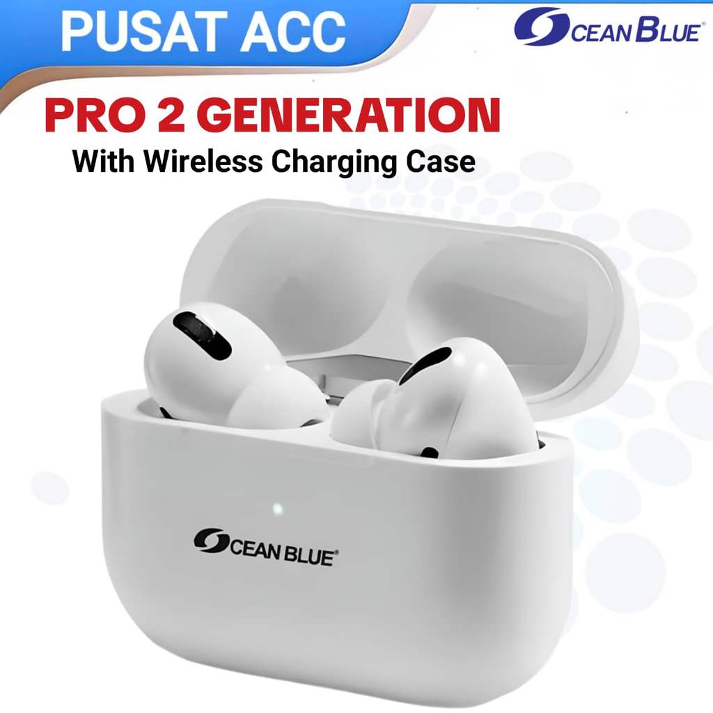 Earphone Headset Bluetooth TWS Iphone IOS Android OCEANBLUE Pro 2 Extra Bass Hp Case Charging