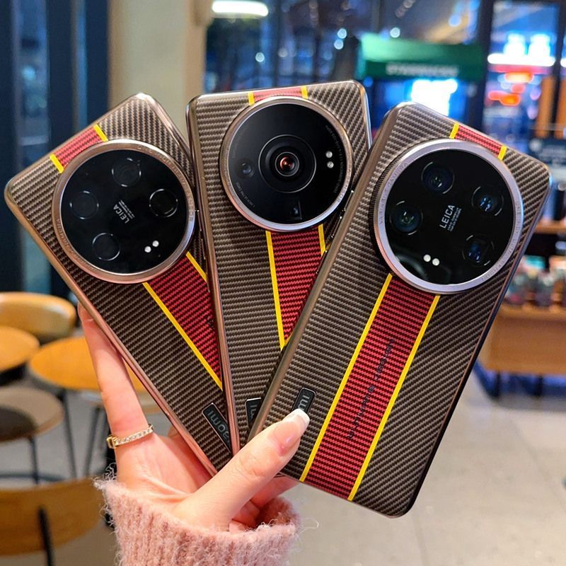 Casing Ponsel Motif Serat Karbon Warna Merah Kuning Cocok untuk Xiaomi 12S 13 14 Ultra, Tahan Guncan