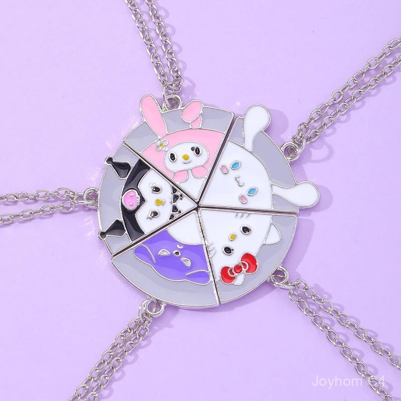 5 Pcs Kalung Sahabat Hewan Kartun Kelinci Kucing Pizza Puzzle Bulat BFF Choker Untuk Anak Perempuan 