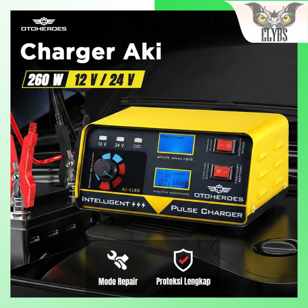Charger Aki Accu Otomatis Repair Anti Overcharging Portable 12V 24V