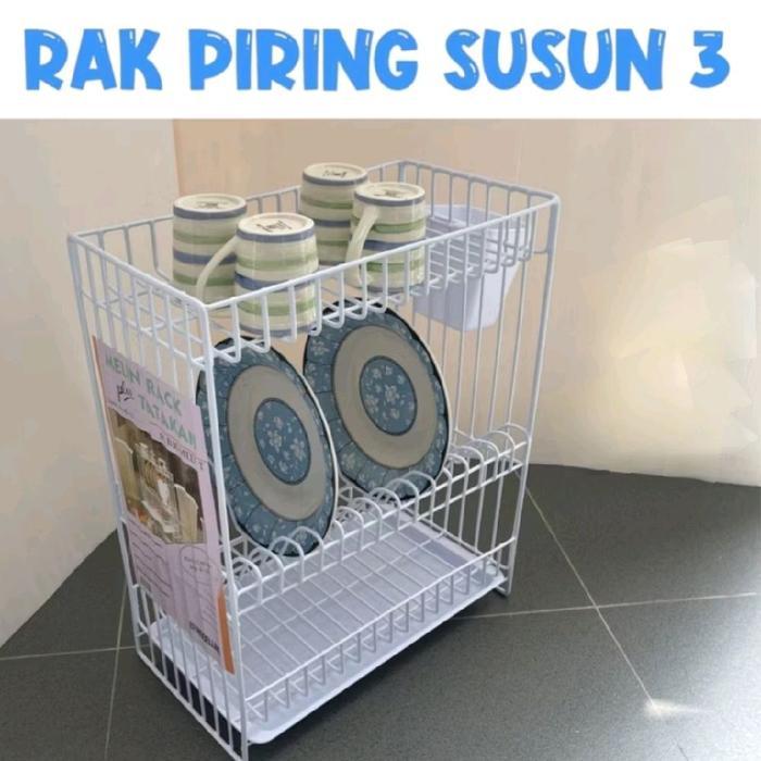 Rak Piring 3 susun Besi Modelline+Tatakan/Rak Piring Gantung 3susun