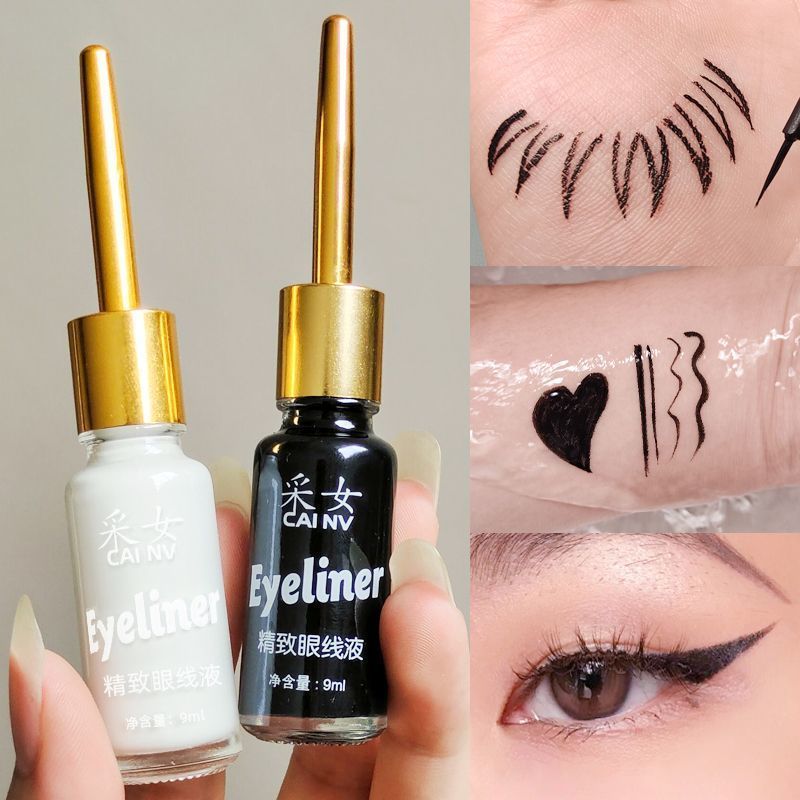 Eyeliner Cair Hitam Putih 0.01Mm, Riasan Mata Super Ramping Tahan Air Cepat Kering Warna Tahan Lama 