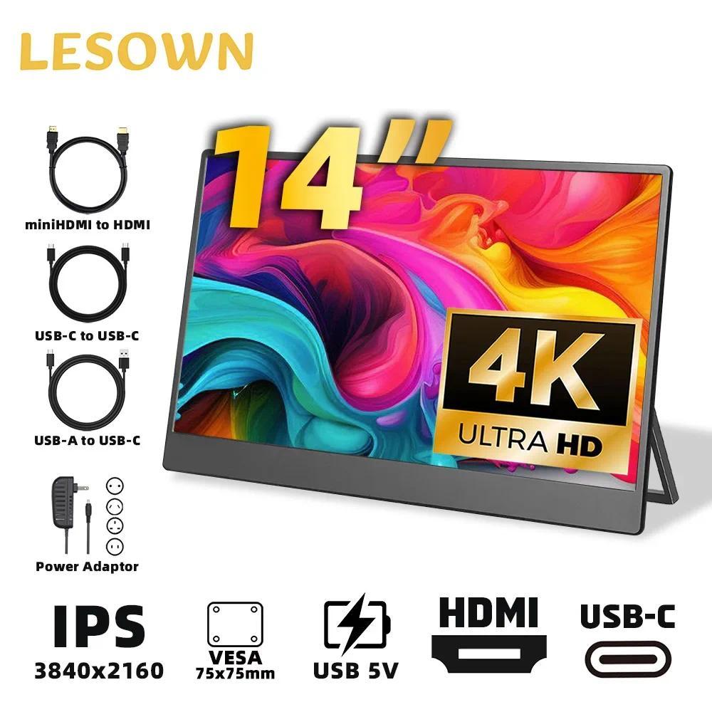 LESOWN 14 in 4K Portable Monitor 60Hz USB C HDMI Widescreen 1080p FHD Second External Screen splay f
