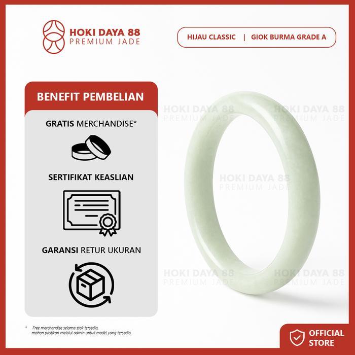 Hijau Classic - Gelang Bangle Giok Asli China Grade A - 59.5 mm, Hijau Muda