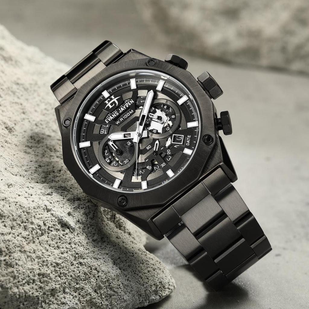 jam tangan Evans Jayden Jam Tangan Pria 9583 Rantai Kaca Sapphire Chronograph Water Resistant 10ATM 