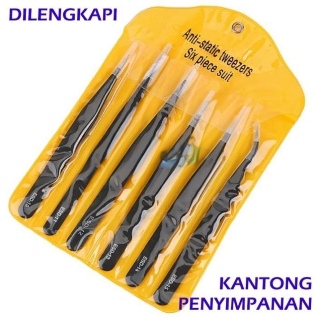 Aluna_Collection4 6Pcs Pinset Set Service Handphone Bengkok Tajam Pingset Reparasi Hp