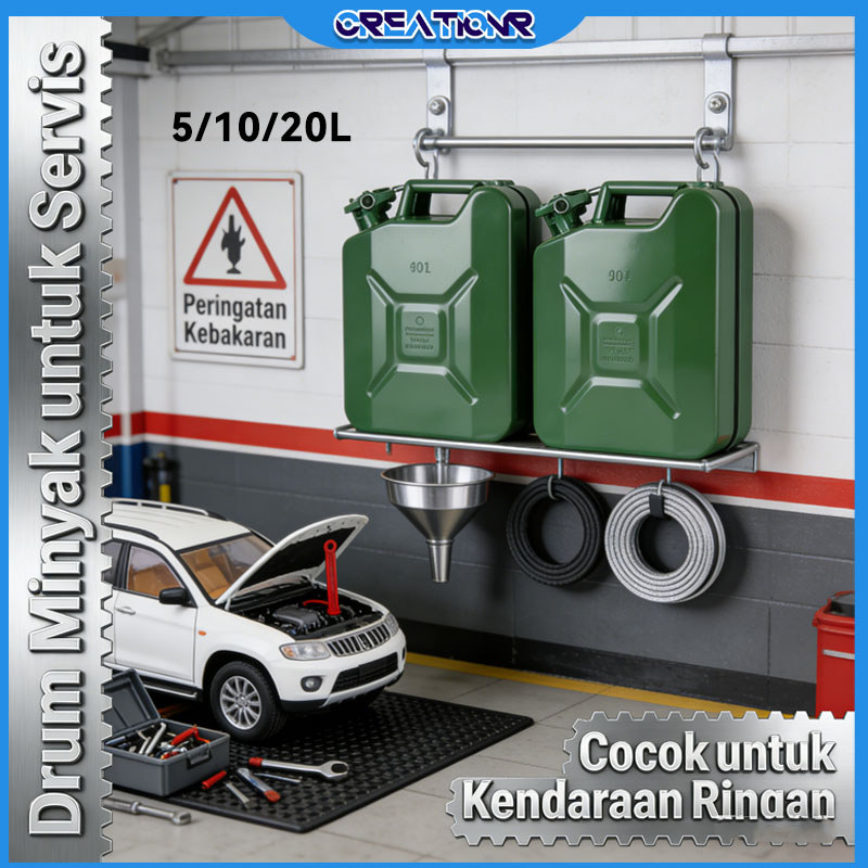 JERIGEN BESI 5/10/20L - Jerrycan Army Carbon Steel Plat 0.8mm, Untuk Bensin/Solar/Oli, Anti Bocor & 