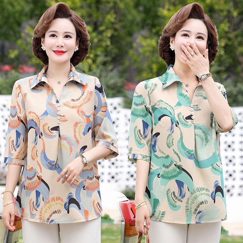 Baju kaos musim panas model baru ibu muda wanita setelan baju wanita gaya barat cetak bunga lengan t