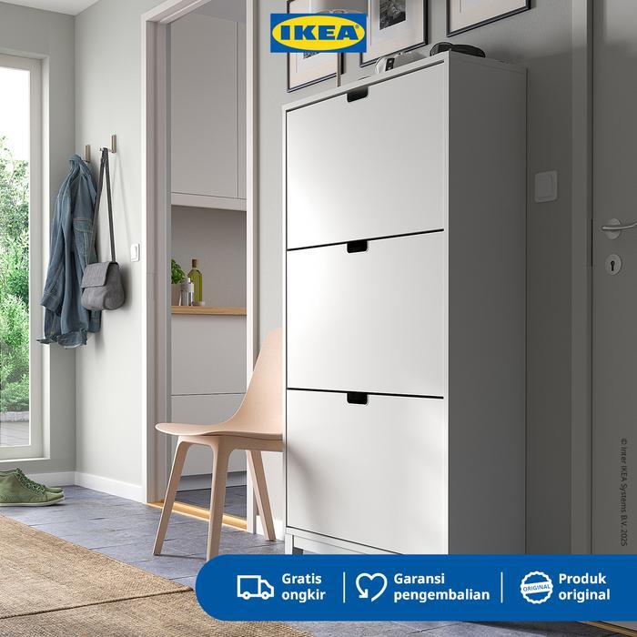 IKEA STALL Rak Kabinet Sepatu Dengan 3 Kompartmen Putih 79x29x148 cm Lemari