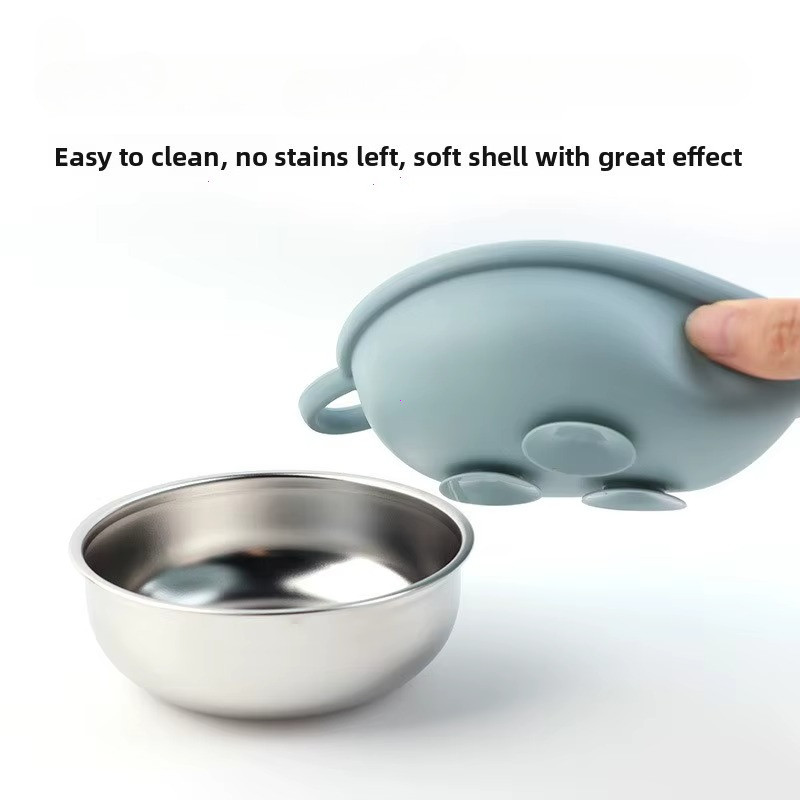 Baby Feeding Bowl Stainless Steel Plate Bowl Spoon Silicone Suction Cup Silicone Tableware For Kids 