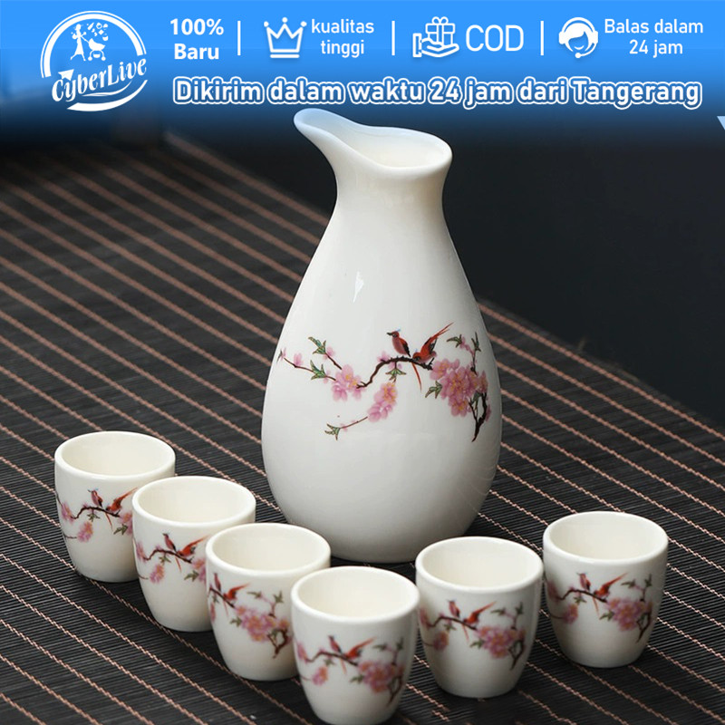 7pcs Teko Cangkir Set Retro Japanese Sake Cup Set Gelas Cangkir Wine Sake Teh Keramik Jepang Kecil