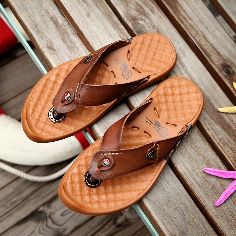 Sandal Pria Sandal Kulit Asli Sandal Jepit Sandal Rumah Sandal Santai Pria Sepatu Keren Outdoor Olah