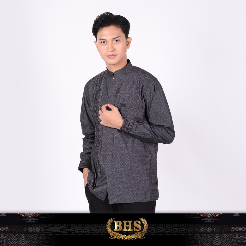 Baju Koko BHS Masterpiece Motif Umar Dark Grey Baju Muslim BHS