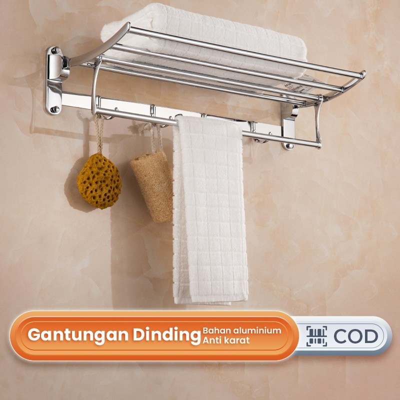 Gantungan jemuran dinding Rak Handuk 2 Tingkat Aluminium